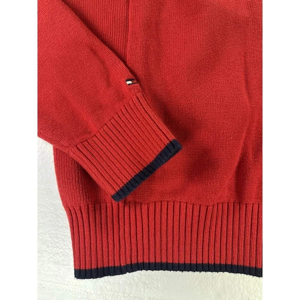 VTG Tommy Hilfiger 1/4 Zip Mens Largeee Sweater Pullover Red Embroidered Fleece